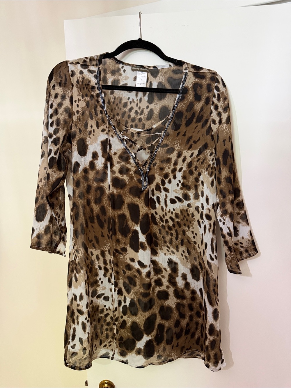 Animal Print V-Neck Tunic Top in Brown & Cream